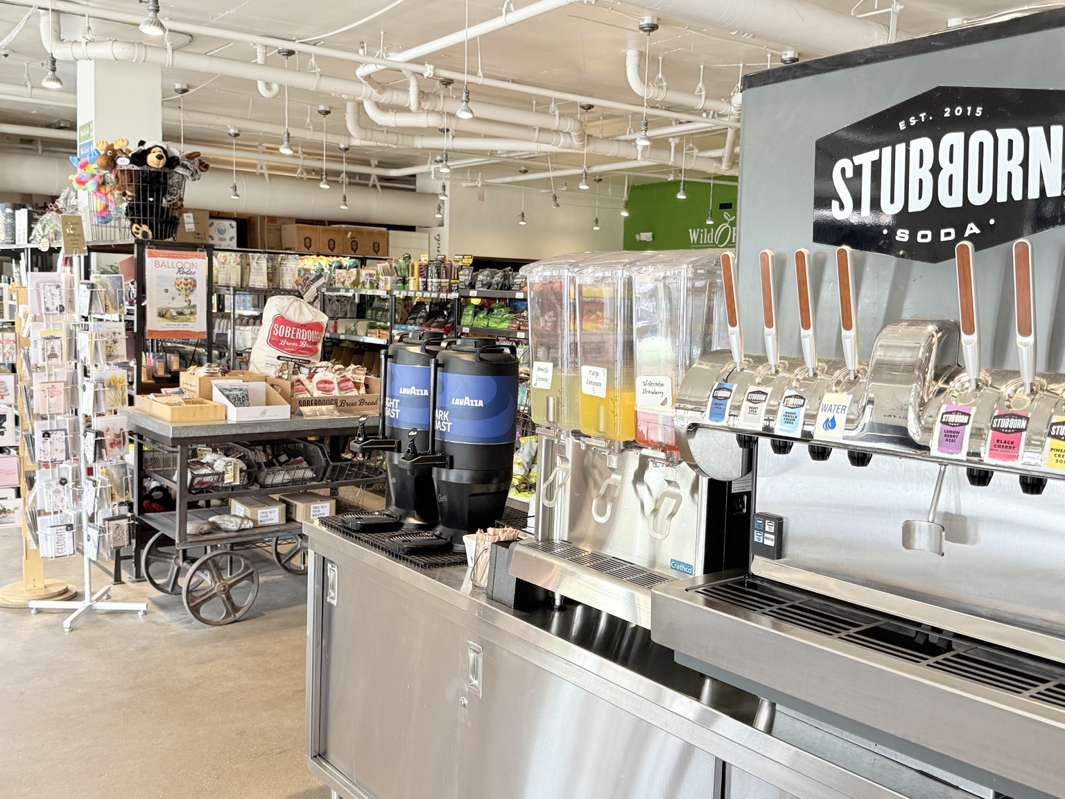 Stubborn soda fountain, fresh lemonades, and Lavazza drip coffee at Wild Plum